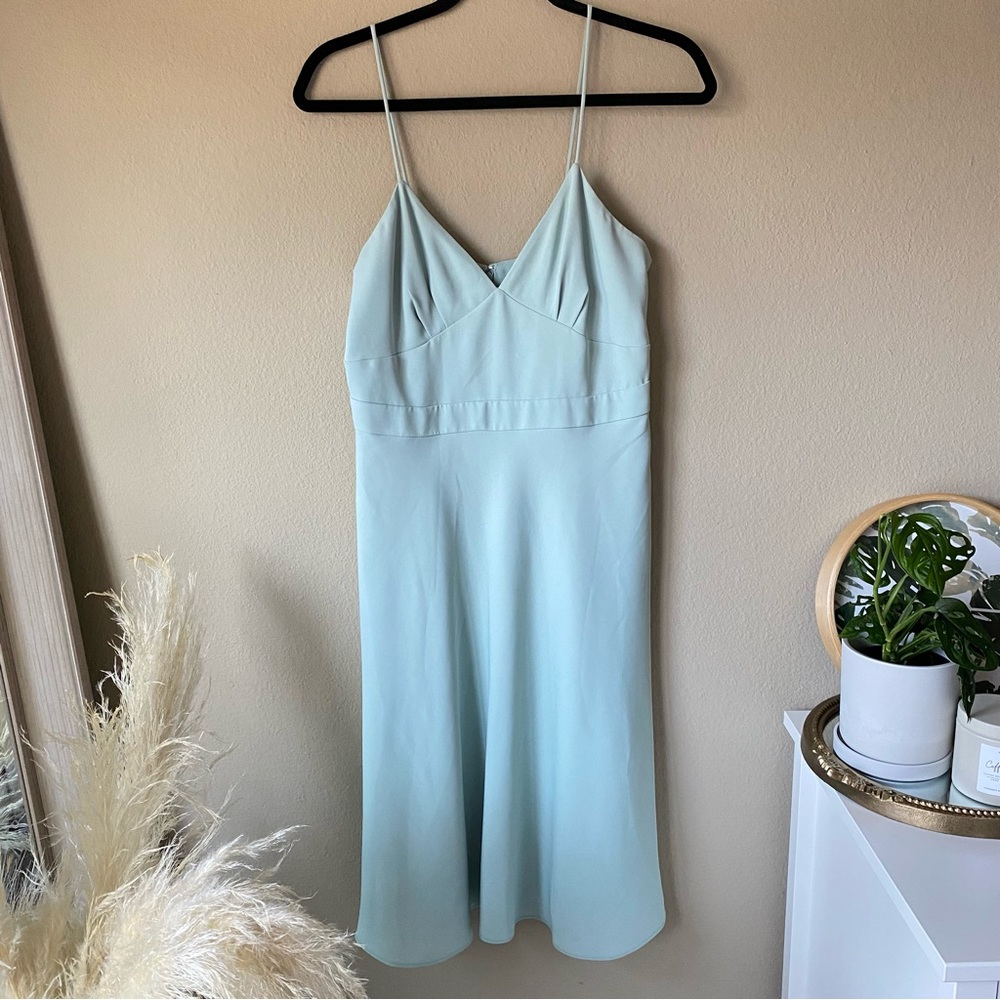 J.Crew Dusty Shale Aubrey Dress Drapey Matte Crepe Mint Blue Green Bridesmaid